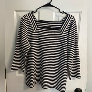 Talbots Black and White Striped Long Sleeve Top
